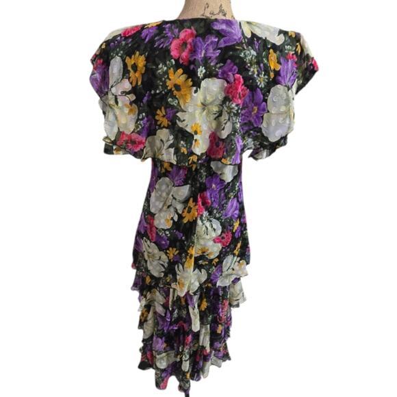 Vintage Ruffled Floral Dress Romantic Cottagecore Party 80s Cocktail Maxi - Picture 4 of 13